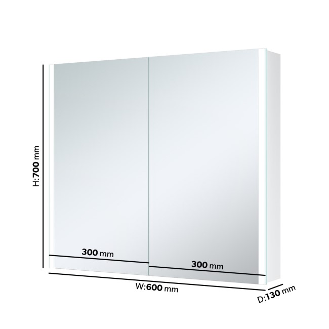 Double Door Chrome Mirrored Bathroom Cabinet with Lights and Shaver Socket 600 x 700mm - Mizar