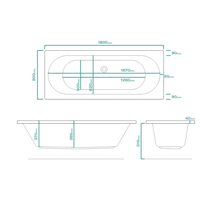 Double Ended Whirlpool Spa Bath with 14 Whirlpool & 12 Airspa Jets 1800 x 800mm - Burford