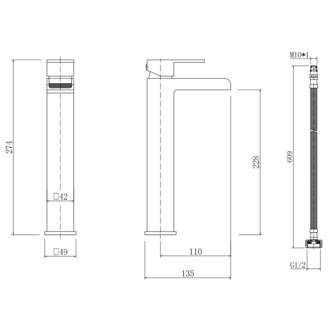 Chrome Tall Mono Basin Mixer Tap - Quadra