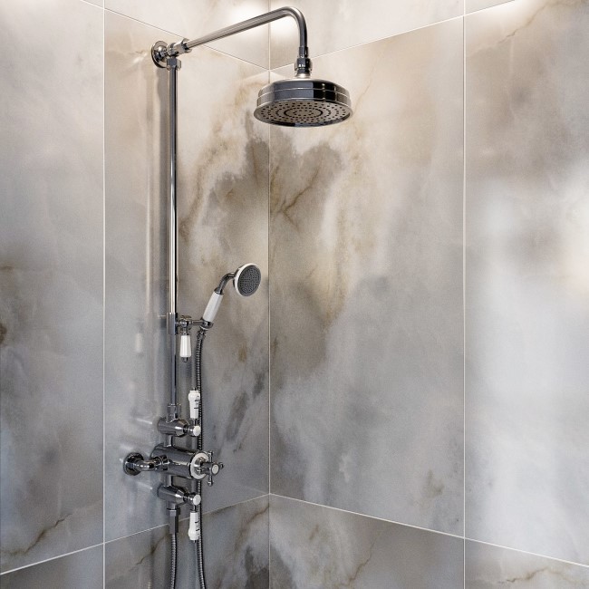 Chrome Traditional Thermostatic Mixer Shower Set with Slide Rail Kit & Hand Shower - Camden