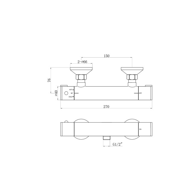 Chrome 1 Outlet Exposed Thermostatic Shower Valve with Cool Touch  - Flow