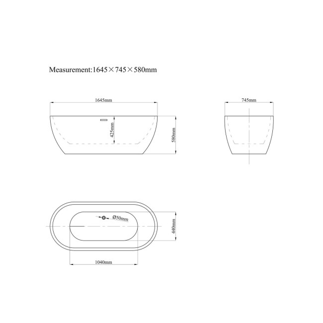 Blue Freestanding Double Ended Bath 1645 x 745mm - Lisbon