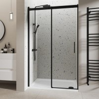 Black 8mm Glass Frameless Sliding Shower Door 1200mm - Aqulia