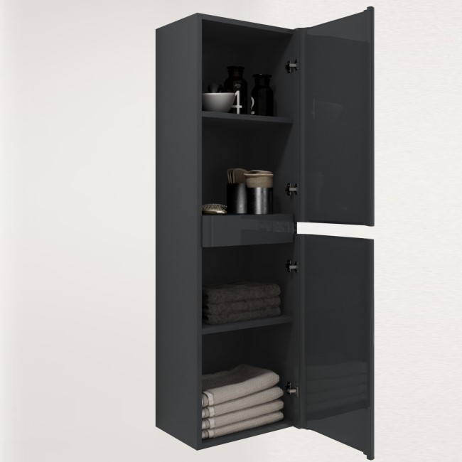 Double Door Dark Grey Wall Hung Tall Bathroom Cabinet 400 x 1400mm - Pendle