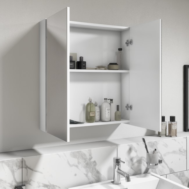 Double Door White Mirrored Bathroom Cabinet 600 x 650mm - Pendle