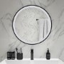 Round Black Heated Bathroom Mirror with Lights 600mm - Antares