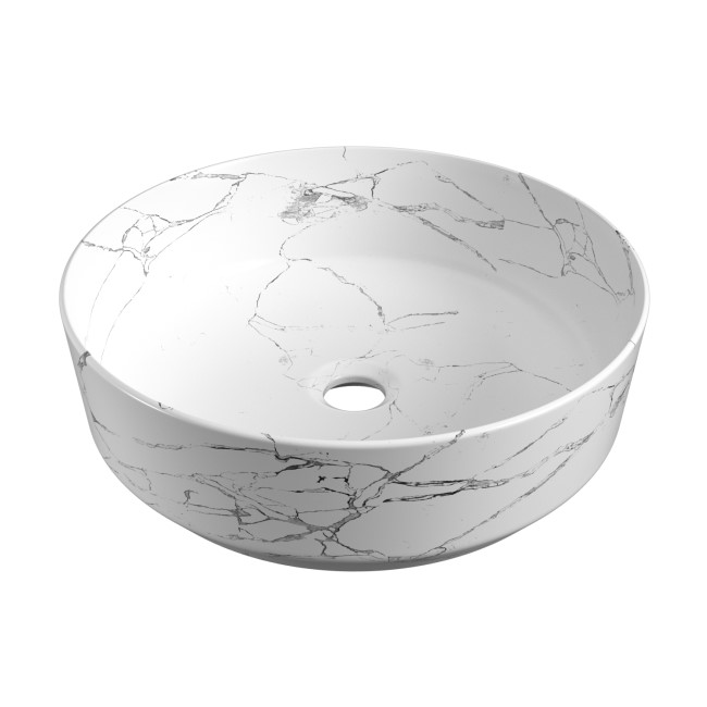 Marble Effect White Round Countertop Basin 390mm - Lorano