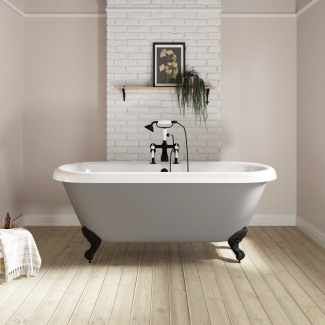 Matt Grey Double Ended Freestanding Bath with Matt Black Feet 1515 x 740mm - Park Royal