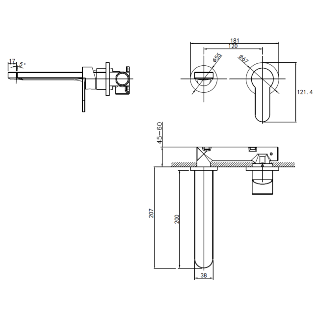 Wall Mounted Black Basin Mixer Tap - Zorah