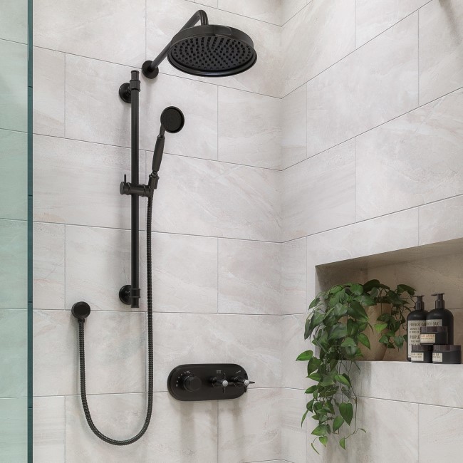 Black Traditional 2 Outlet Concealed Thermostatic Shower Valve with Triple Contol- Camden