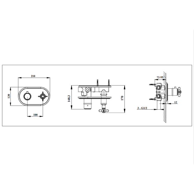 Black Traditional 1 Outlet Concealed Thermostatic Shower Valve with Dual Contol- Camden