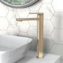 Tall Brushed Brass Mono Basin Mixer Tap - Meko