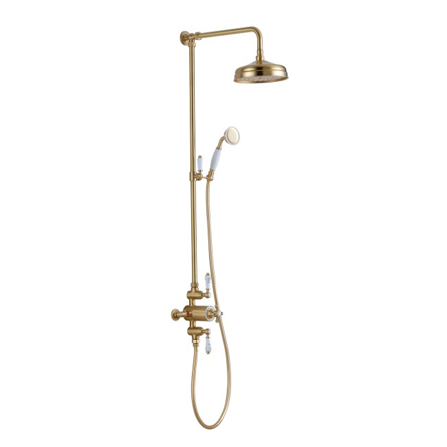 Brushed Brass Traditional Thermostatic Mixer Shower Set with Slide Rail Kit & Hand Shower - Camden