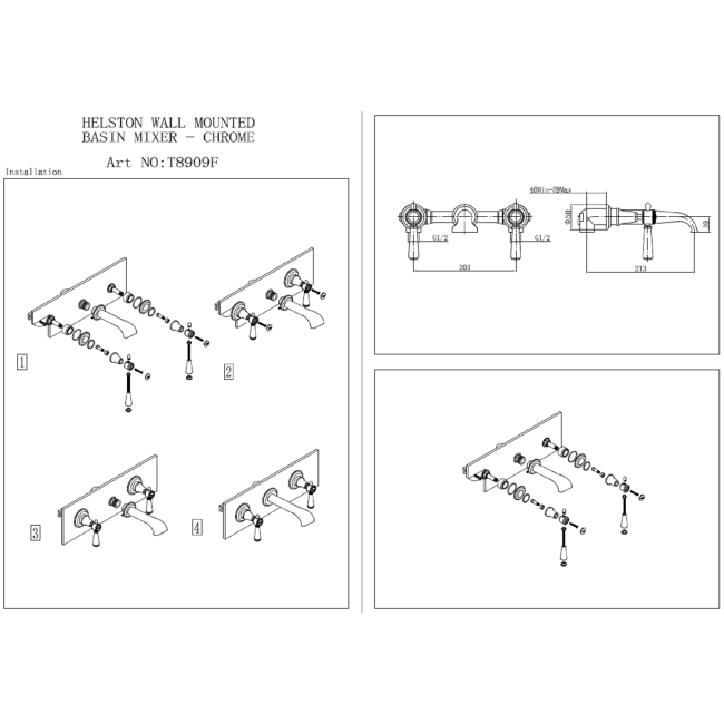 Wall Mounted Chrome Basin Mixer Tap - Helston