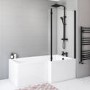 Black Hinged L Shape Shower Bath Screen 1450 x 975mm - Maia