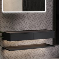 1200mm Black Wall Hung Countertop Shelves - Lugo