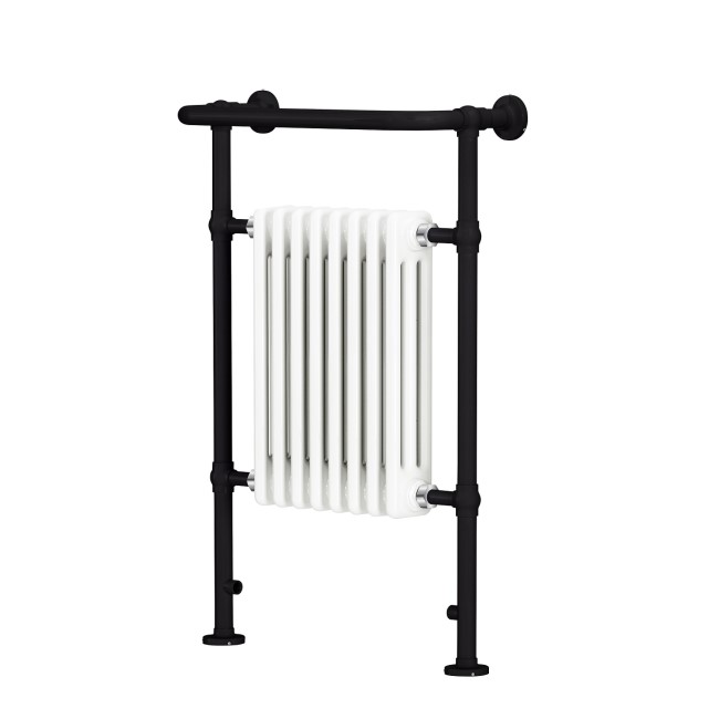 White and Black Traditional Column Radiator with Towel Rail 952 x 659mm - Regent