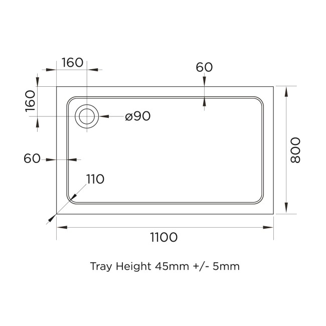 1100x800mm Rectangular Shower Tray - White Acrylic Stone Resin - Pearl