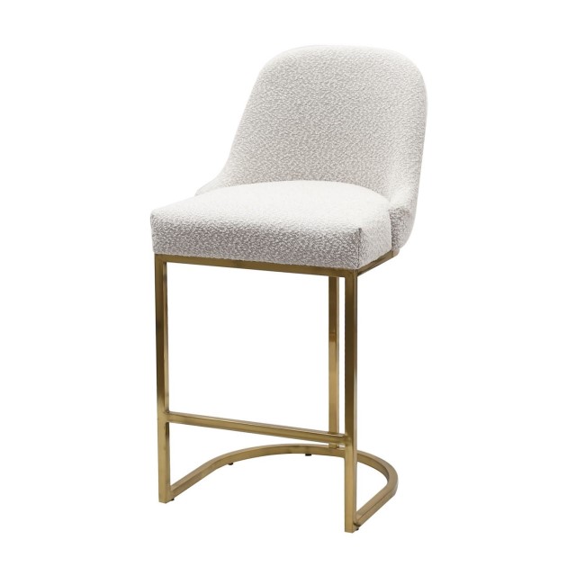 Beige Boucle Kitchen Stool with Brass Legs - Callie