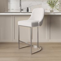 Beige Boucle and Chrome Kitchen Stool - Callie