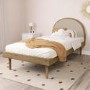 Kids Single Wooden Bed Frame with Beige Linen Headboard - Cara