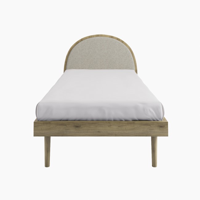 Kids Single Wooden Bed Frame with Beige Linen Headboard - Cara