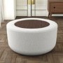 Round Beige Upholstered Coffee Table with Storage - Clio