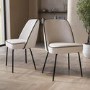 Set of 2 Cream Fabric Dining Chairs with Contrast Piped Detail - Celia