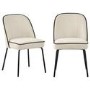 Set of 2 Cream Fabric Dining Chairs with Contrast Piped Detail - Celia