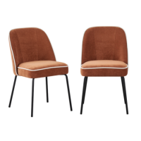 Set of 2 Rust Fabric Dining Chairs with Contrast Piped Detail - Celia