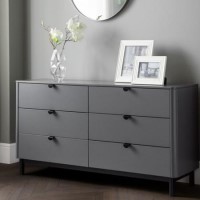 Wide Dark Grey Modern Chest of 6 Drawers with Legs - Chloe - Julian Bowen