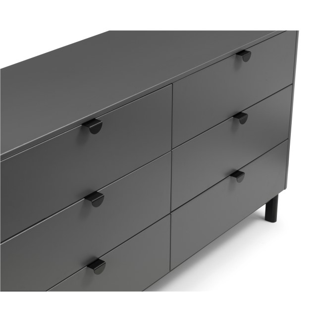 Wide Dark Grey Modern Chest of 6 Drawers with Legs - Chloe - Julian Bowen