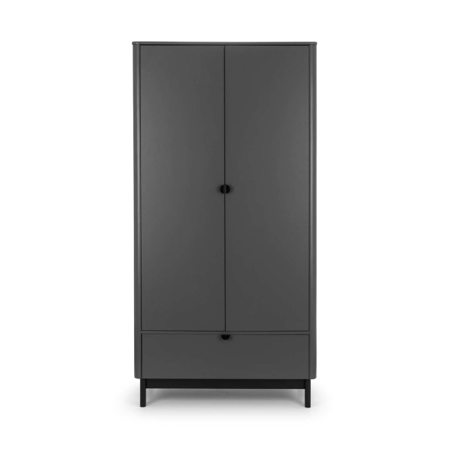 Dark Grey 2 Door Double Wardrobe with Drawer - Chloe - Julian Bowen