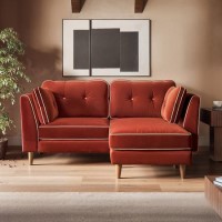 Burnt Orange Velvet Piped 3 Seater Corner Sofa - Cohen