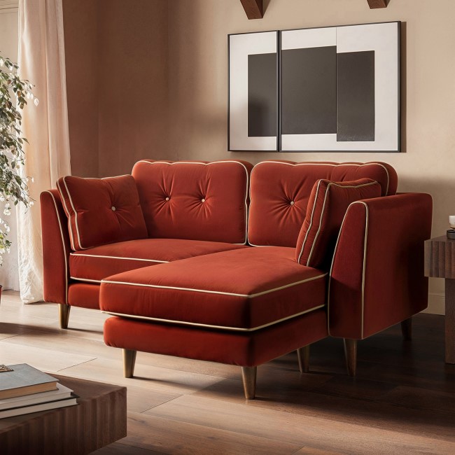 Burnt Orange Velvet Piped 3 Seater Corner Sofa - Cohen