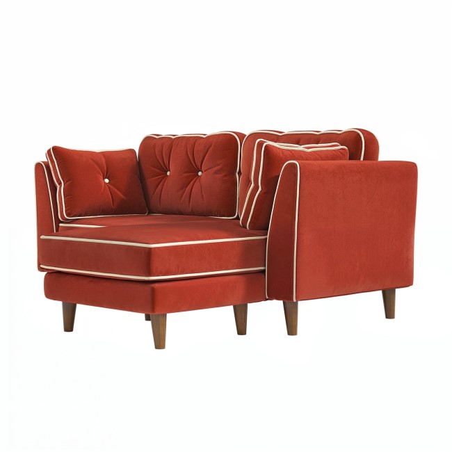 Burnt Orange Velvet Piped 3 Seater Corner Sofa - Cohen