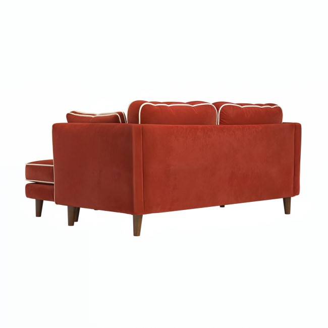 Burnt Orange Velvet Piped 3 Seater Corner Sofa - Cohen