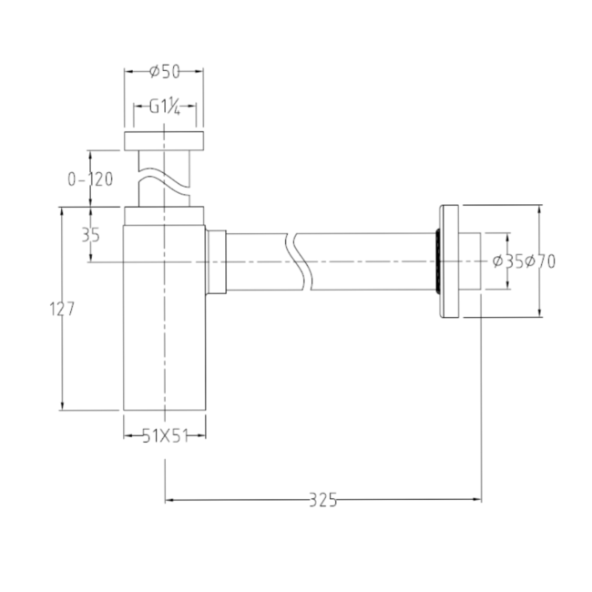 Chrome Square Exposed Bottle Trap - Zana