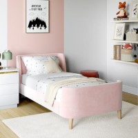 Kids Pink Velvet Single Sleigh Bed Frame - Charlotte