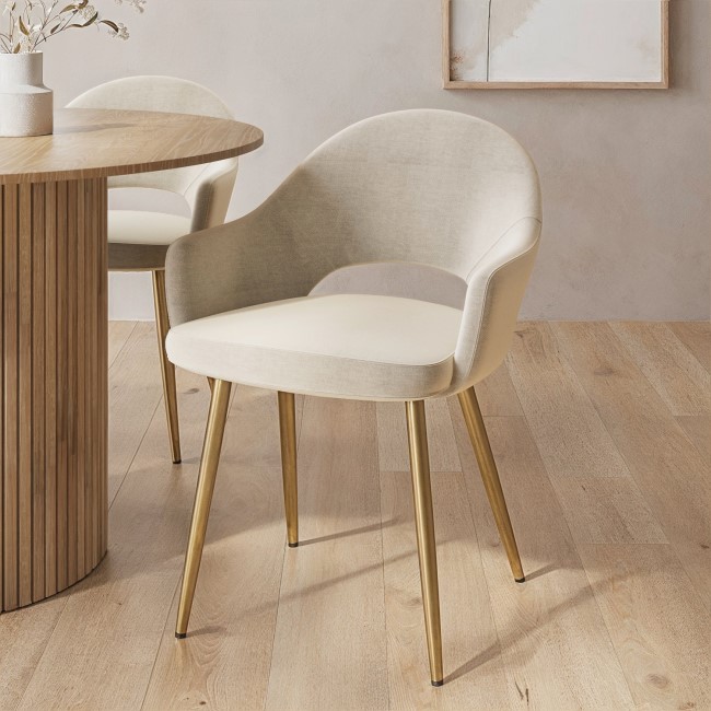 Set of 2 Beige Fabric Dining Chairs with Gold Legs - Colbie