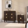 Dark Wood 2-Drawer Bedside Table with Gold Handles - Celeste