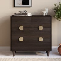 ALMOST PERFECT - Dark Wood Chest of 4 Drawers with Gold Handles - Celeste