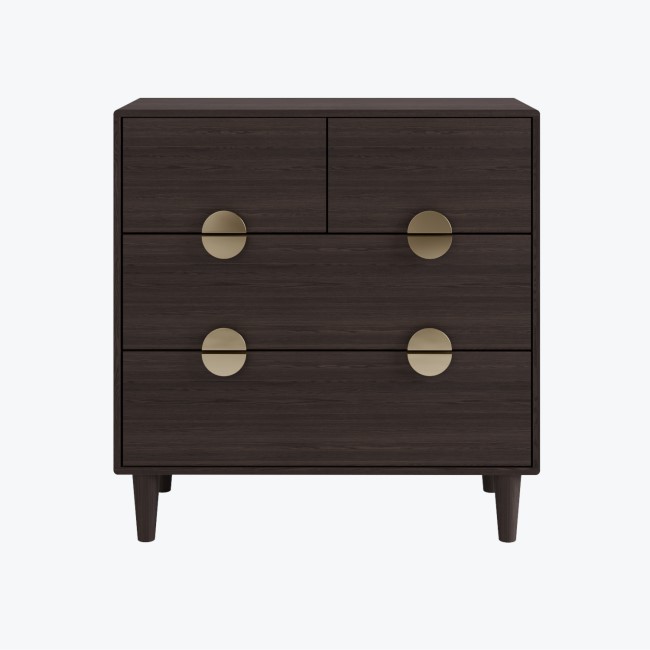 Dark Wood Chest of 4 Drawers with Gold Handles - Celeste