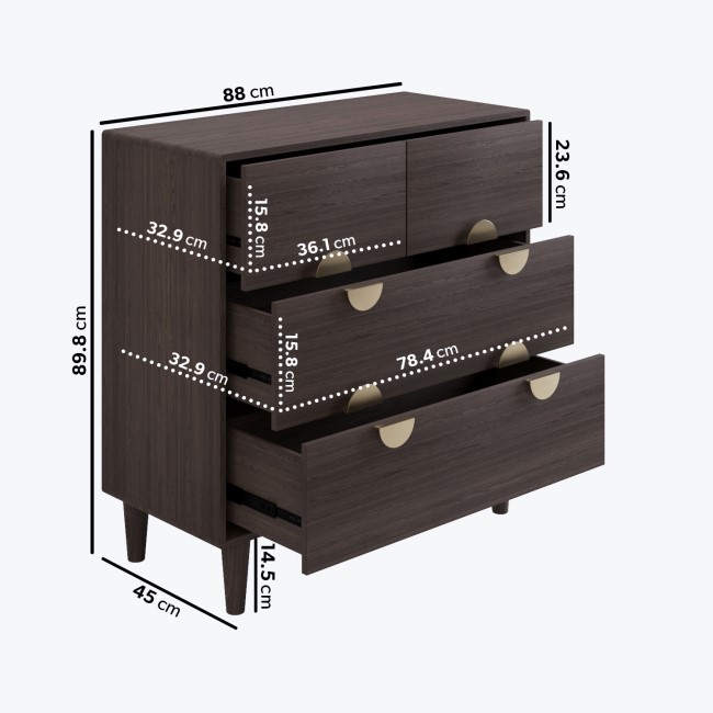 Dark Wood Chest of 4 Drawers with Gold Handles - Celeste