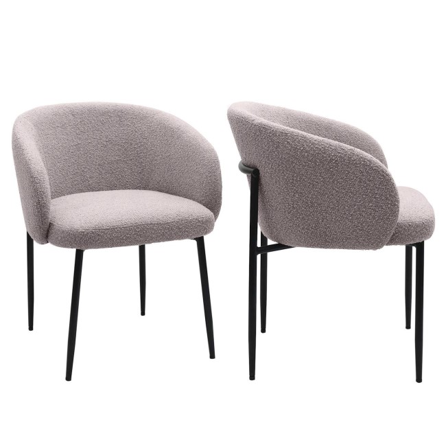 Set of 2 Taupe Boucle Upholstered Dining Chairs - Cora