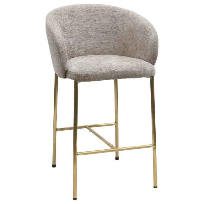 Mink Upholstered Kitchen Stool with Brass Legs and Back - Cora