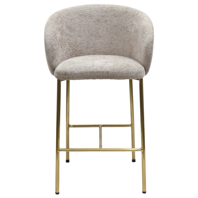 Mink Upholstered Kitchen Stool with Brass Legs and Back - Cora