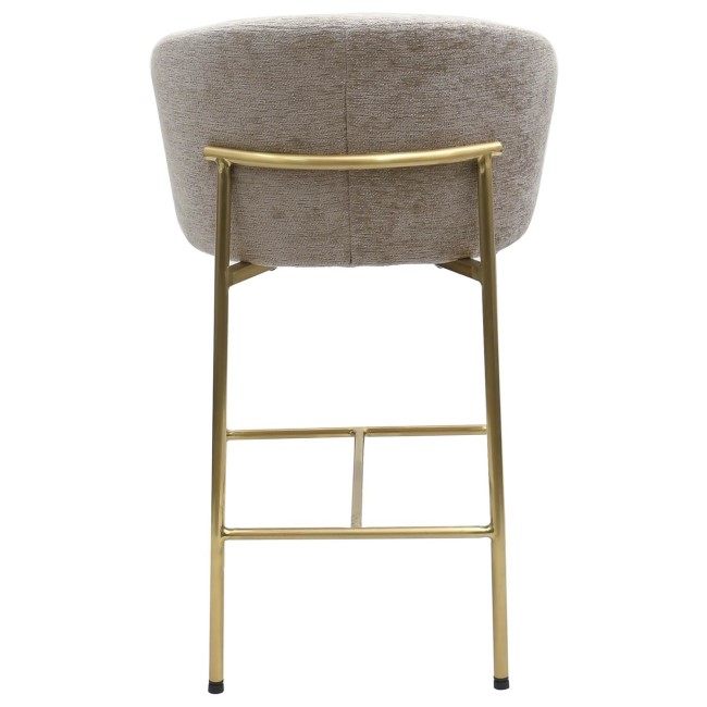 Mink Upholstered Kitchen Stool with Brass Legs and Back - Cora