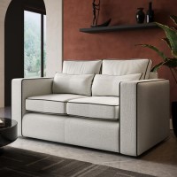 Cream Fabric 2 Seater Sofa with Black Contrast Piping - Coco