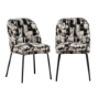 Set of 2 Cream and Black Jacquard Fabric Dining Chairs - Colette